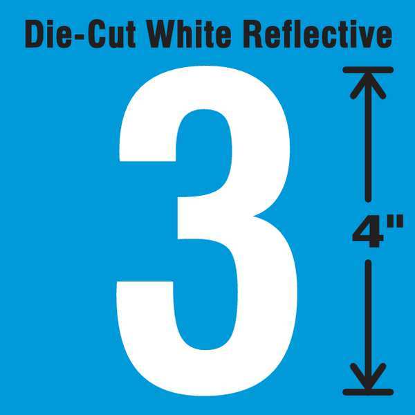 Die-Cut Refl. Number Label, 3, 4In H, PK5