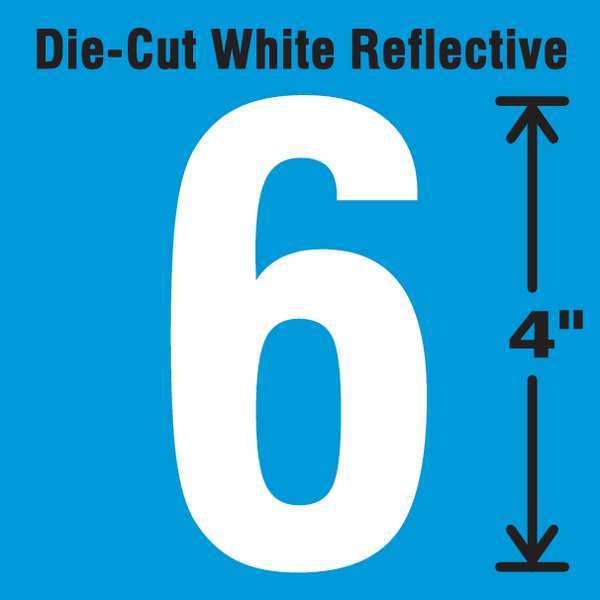 Die-Cut Refl. Number Label, 6, 4In H, PK5