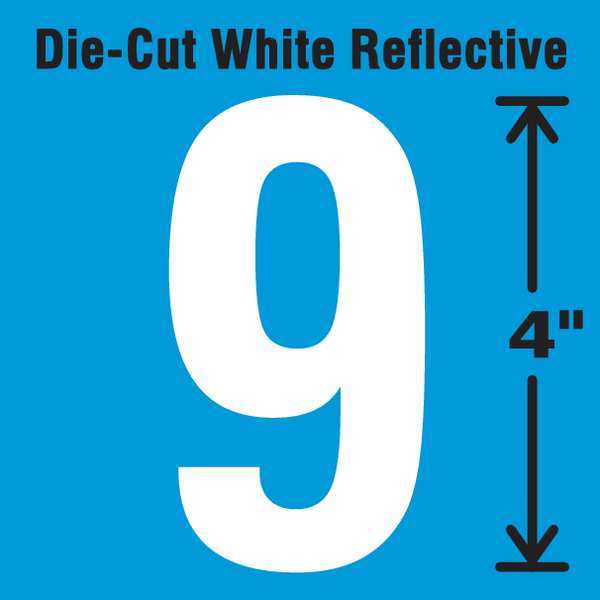 Die-Cut Refl. Number Label, 9, 4In H, PK5