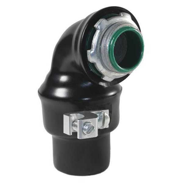 Connector, 1-1/2in, 90deg Lt W/Grd, PVC Ctd