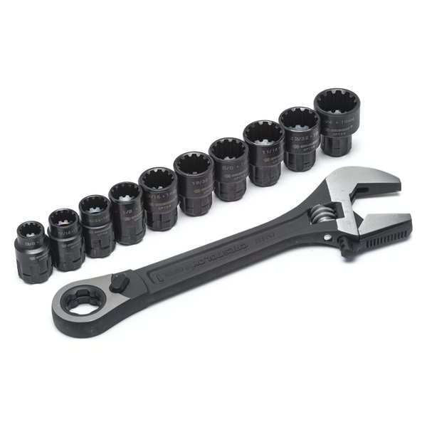 11 Pc. Pass-Thruâ¢ X6â¢ Black Oxide Adjustable Wrench and Spline Skt Set