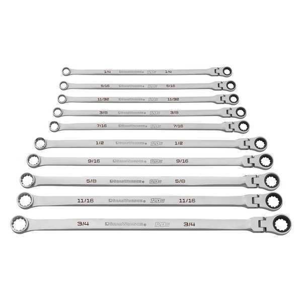 10 Pc. 120XPâ¢ UNV Spline XL Flex Head GearBoxâ¢ RAT SAE Wrench Set