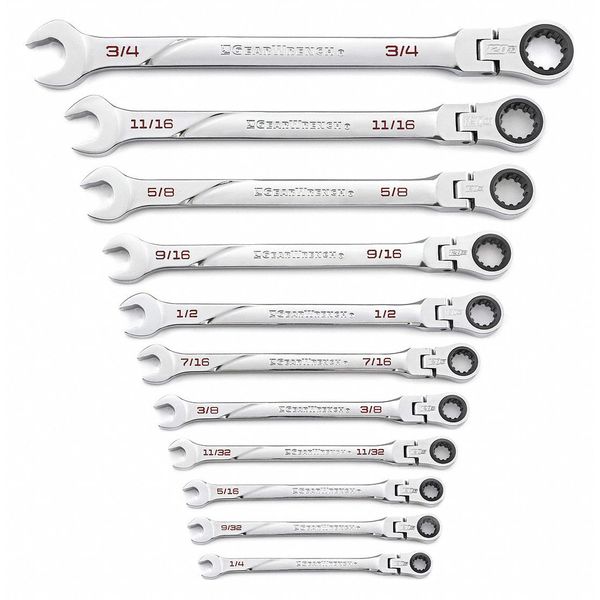 11 Pc. 120XPâ¢ UNV Spline XL Flex Head Ratcheting Comb SAE Wrench Set