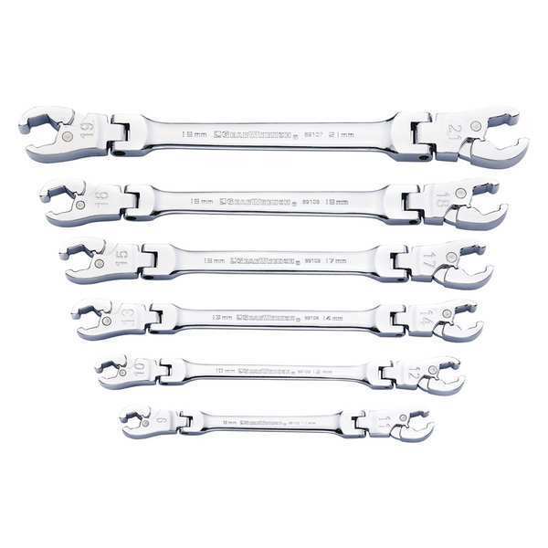 6 Pc. Ratcheting Flex Head Flare Nut Metric Wrench Set