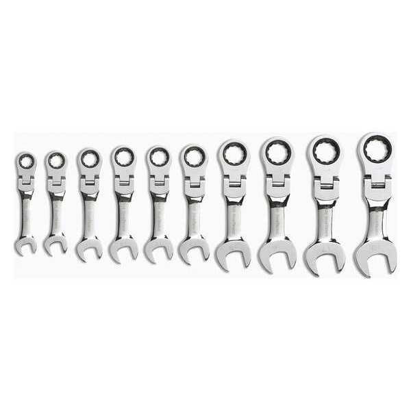 10 Pc. 12 Point Stubby Flex Head Ratcheting Comb MET Wrench Set