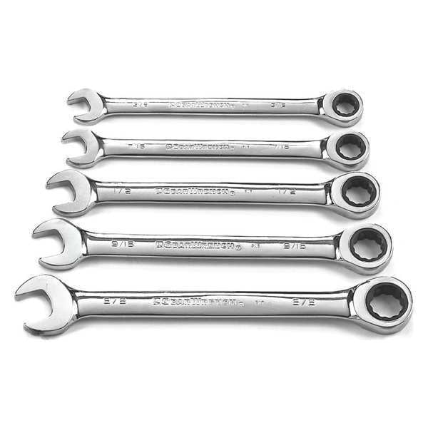 5 Pc. 12 Point Ratcheting Combination SAE Wrench Set