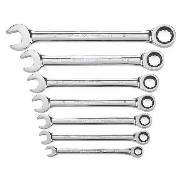 7 Pc. 12 Point Ratcheting Combination SAE Wrench Set