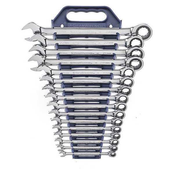 16 Pc. 12 Point Ratcheting Combination Metric Wrench Set