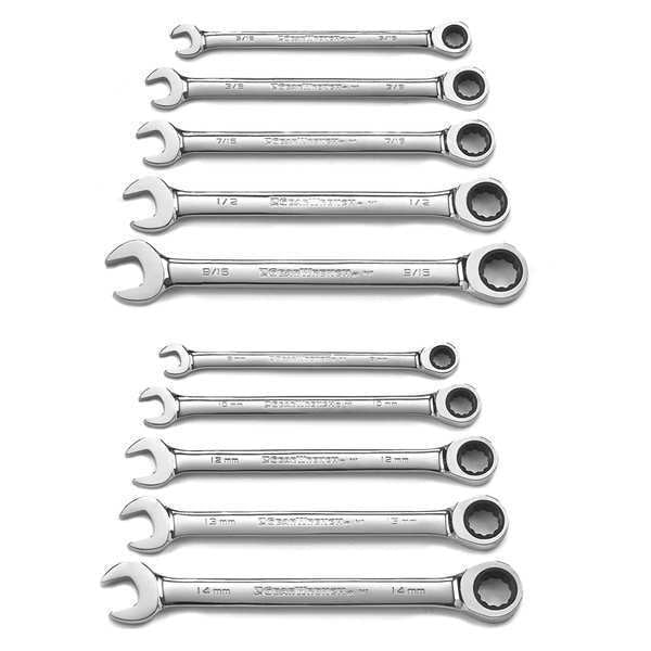 10 Pc. 12 Point Ratcheting Combination SAE/Metric Wrench Set