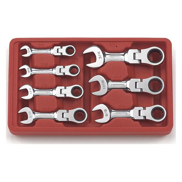 7 Pc. 12 Point Stubby Flex Head Ratcheting Combination SAE Wrench Set