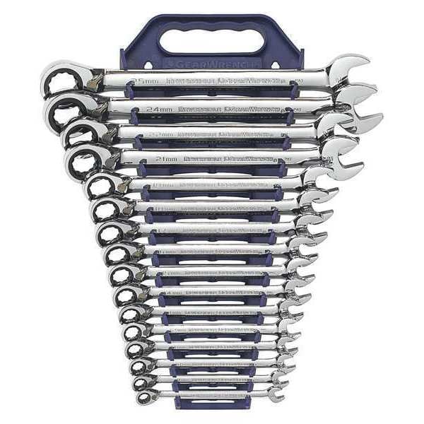16 Pc. 12 Point Reversible Ratcheting Combination Metric Wrench Set