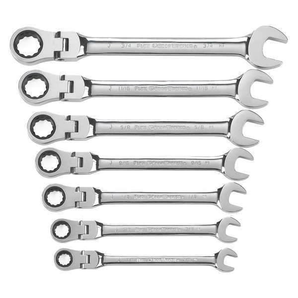 7 Pc. 12 Point Flex Head Ratcheting Combination SAE Wrench Set