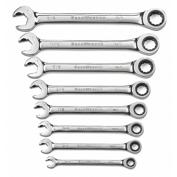 8 Pc. 12 Point Open End Ratcheting Combination SAE Wrench Set