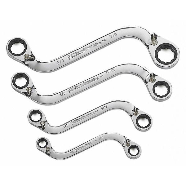 4 Pc. 12 Point Reversible S-Shape Double Box Ratcheting SAE Wrench Set