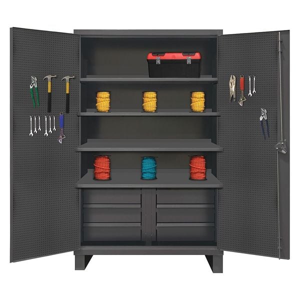 12 ga. ga. Steel Pegboard Storage Cabinet, 48 in W, 78 in H, Stationary