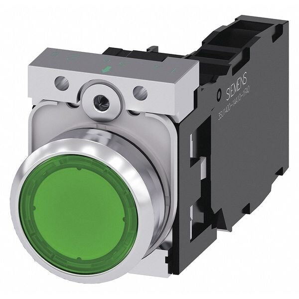 Illuminated Push Button, Green, 22mm, LED
