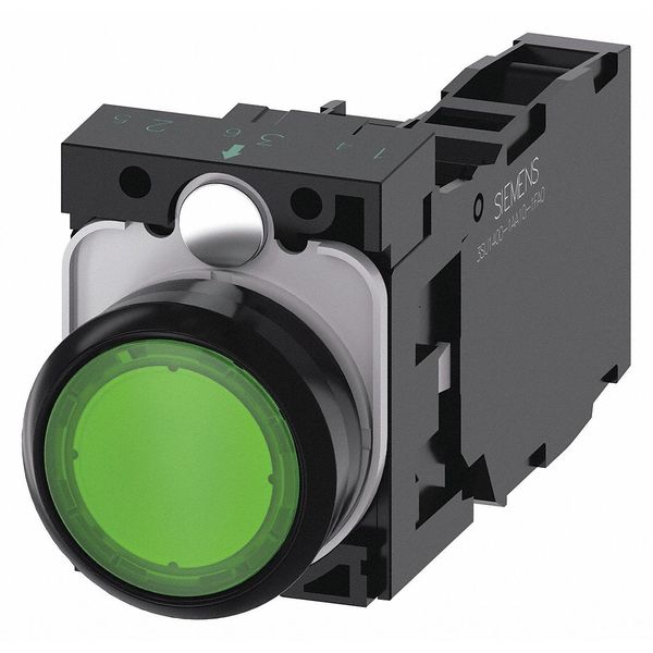 Illuminated Push Button, Green, 22mm, LED