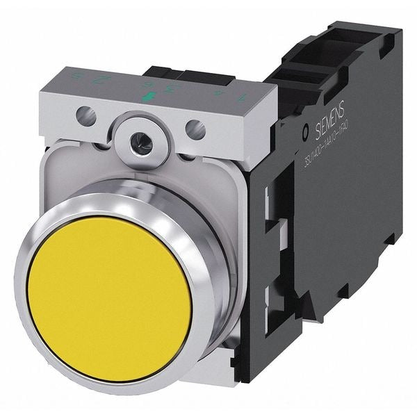 Push Button, 22mm, Yellow, Metal Bezel
