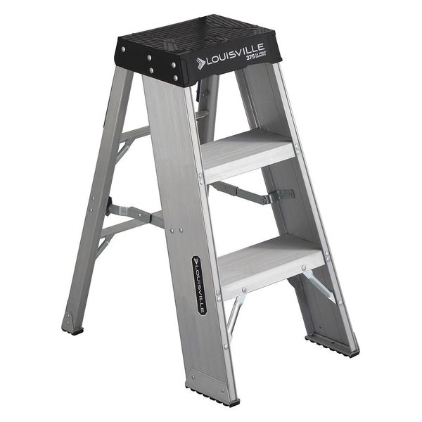 3 Steps, Aluminum Step Stand, 375 lb. Load Capacity, Silver