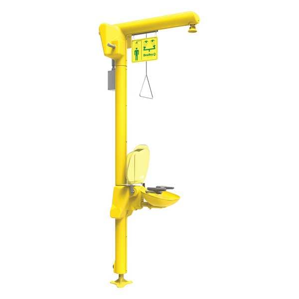 Floor-Mounted Heat Traced Shower with Plastic Bowl in Yellow
