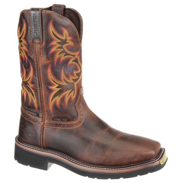 Size 9-1/2 Men's Western Boot Steel Work Boot, Brown