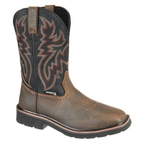 Size 11-1/2 Men's Western Boot Steel Work Boot, Black/Brown