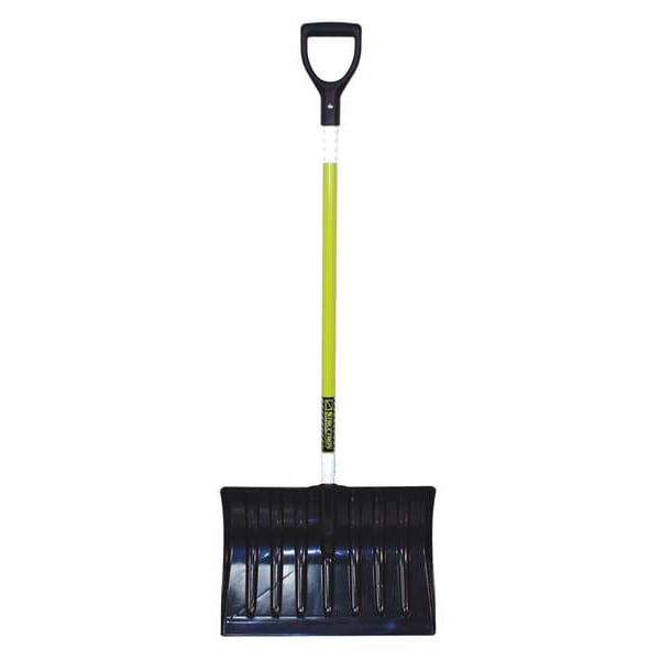 Snow Shovel, 43 in Fiberglass D-Grip Handle, Poly Blade Material, 18 in Blade Width