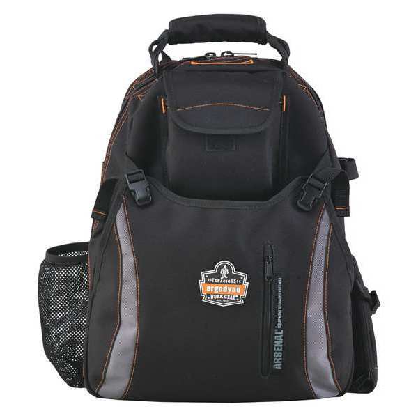 Tool Backpack Dual Compartment, Gray, 1200D Ballistic Polyester, 4 Molded ABS Plastic (Bases), Black