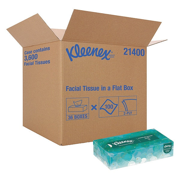 Facial Tissue, Kleenex Comfort Touch, Flat Box, 2 Ply, 100 Sheets/Box, 36 Pack