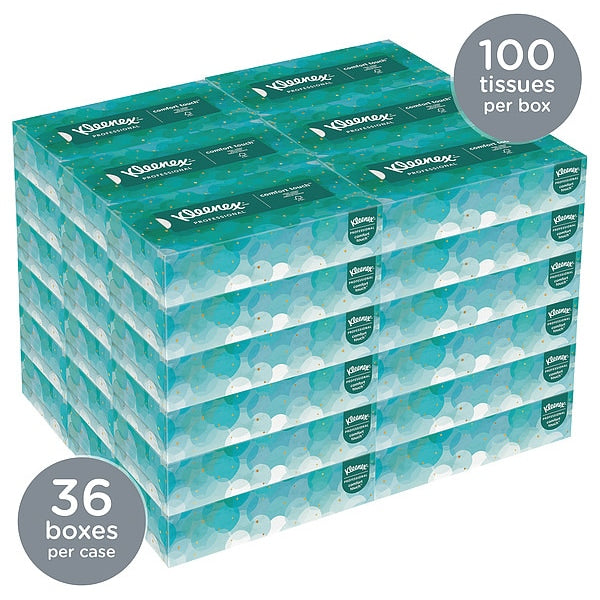 Facial Tissue, Kleenex Comfort Touch, Flat Box, 2 Ply, 100 Sheets/Box, 36 Pack