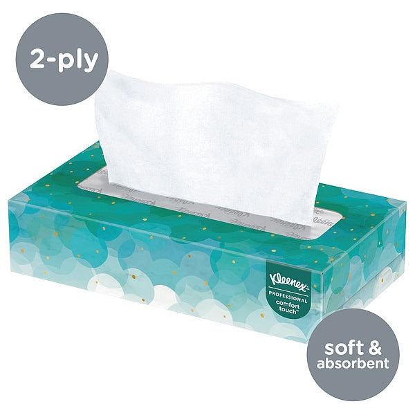 Facial Tissue, Kleenex Comfort Touch, Flat Box, 2 Ply, 100 Sheets/Box, 36 Pack