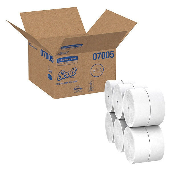 Coreless High-Capacity Jumbo Roll Toilet Paper, 1-Ply, White, (2,300'/Roll, 12 Rolls/Case)