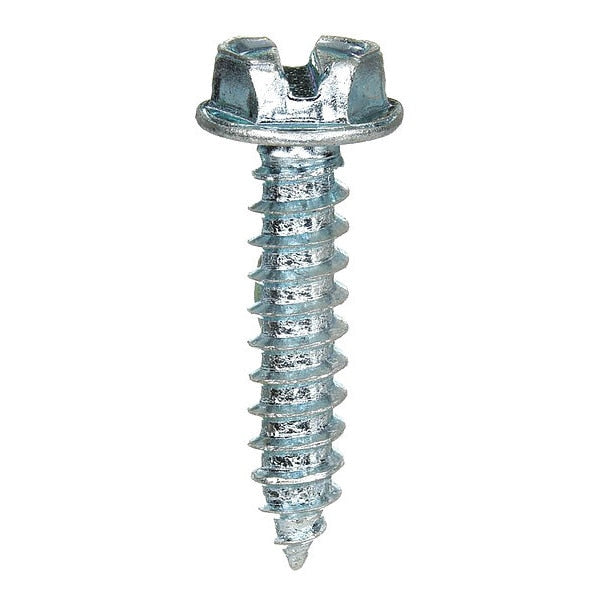 Sheet Metal Screw, #10 x 1-1/2 in, Zinc Plated Steel Hex Head Slotted Drive, 100 PK