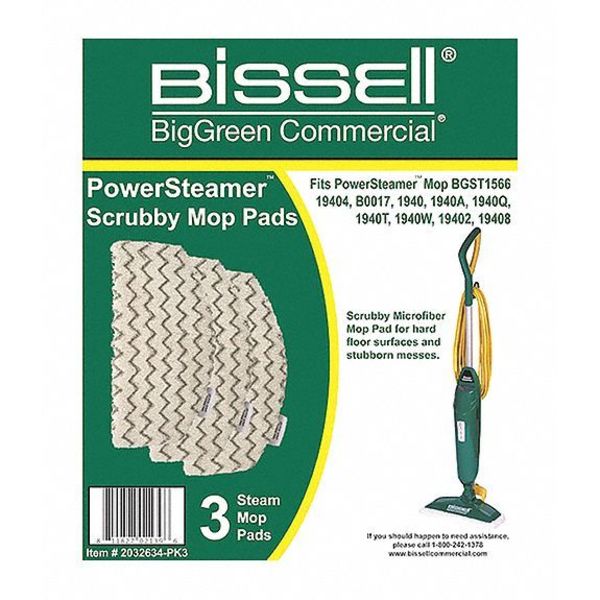 12 in Pad, 0.3 oz Dry Wt, White, Microfiber, PK3
