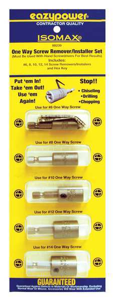 One Way Screw Remover, No.6 to No.14, PK5
