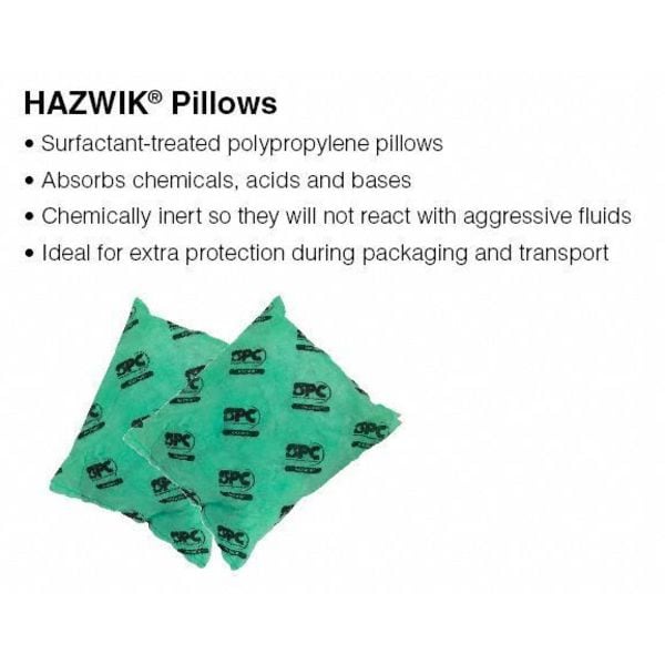 Sorbents, 28 gal/pk; 1.75 gal/pillow, Harsh Chemicals Absorbed, Green, Polypropylene, 16 PK