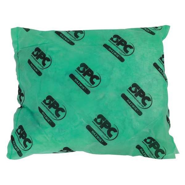Sorbents, 28 gal/pk; 1.75 gal/pillow, Harsh Chemicals Absorbed, Green, Polypropylene, 16 PK