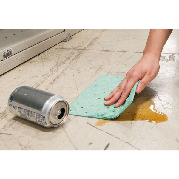 Sorbents, 11 gal/pk, 6 oz/pad, Harsh Chemicals Absorbed, Green, Polypropylene, 200 PK