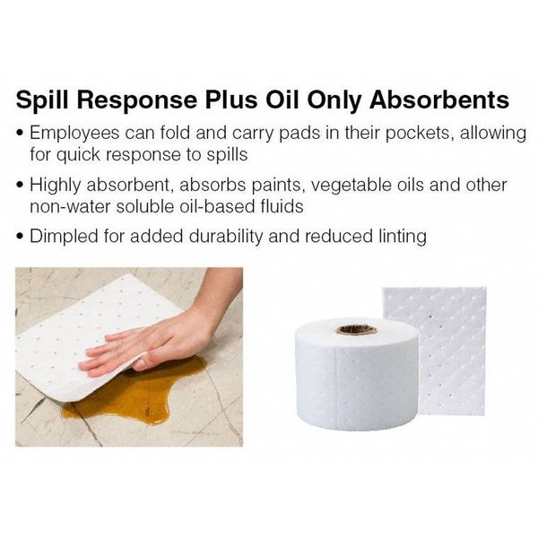 Sorbents, 11.1 gal. Oil Absorbed, White, Polypropylene, 200 PK
