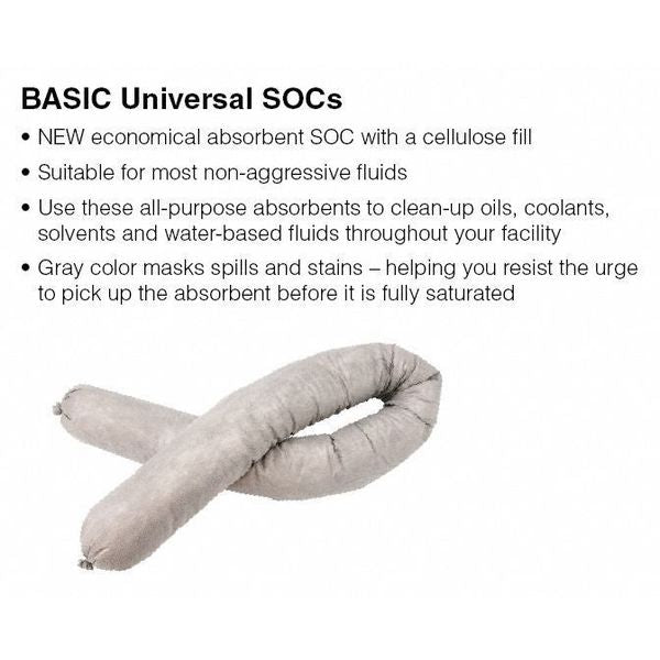 Sorbents, 81 gal/pk; 2.025 gal/sock, Universal Absorbed, White, Polypropylene, 40 PK