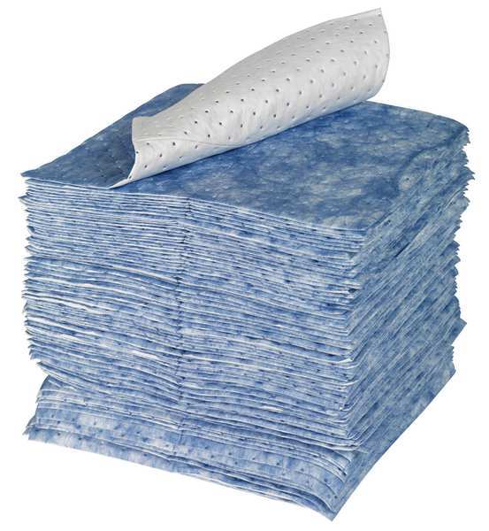 Sorbents, 24 gal/pk, 0.24 gal/pad, Oil Absorbed, Blue, White, Polypropylene, 100 PK