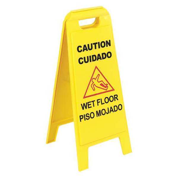 Wet Floor Sign, Eng/Span, Yellow, 25in, PK6