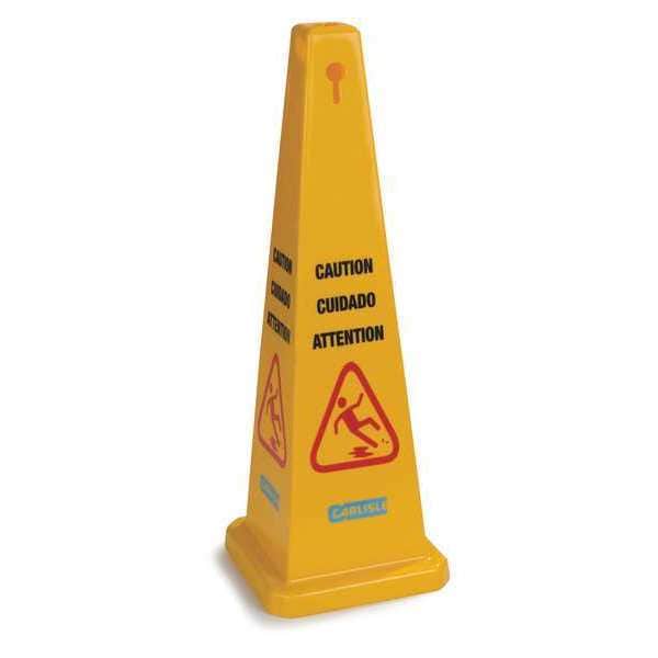 Caution Cone, Eng/Span/Fr, Yellow, 36in, PK3