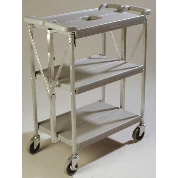 Polyethylene Fold N Go Cart 15 in x 21 in - Gray, 3 Shelves, 350 lb