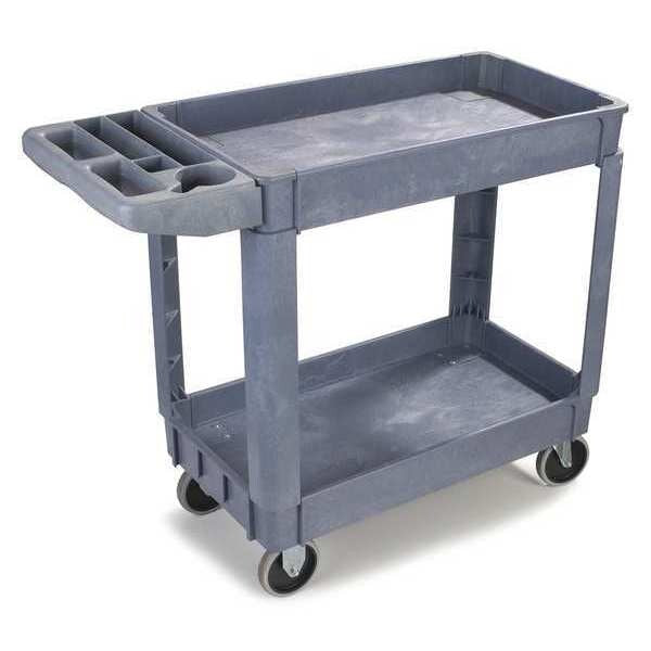 Polypropylene Small Bin Top Utility Cart, Gray, 2 Shelves, 500 lb