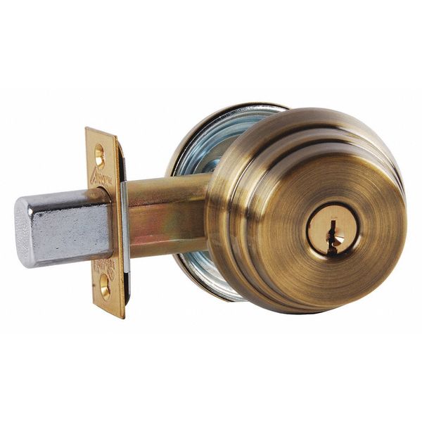 Deadbolt, Cylindrical, Antique Brass