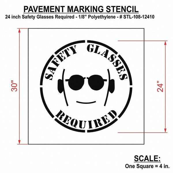 Pavement Stencil, Safety Glasses Required, STL-108-12410