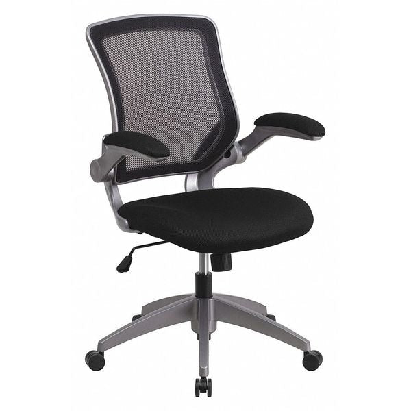 Mesh Task Chair, 21-, Padded Flip-up, Back, Seat: Black; Frame: Gray