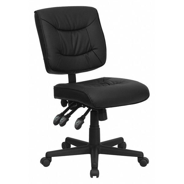 Leather Task Chair, 22 1/4-, No Arm, Back, Seat, Frame: Black