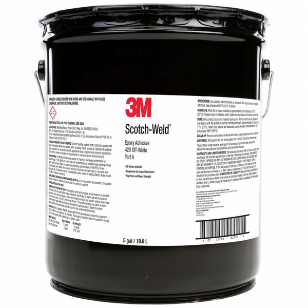 Epoxy Adhesive, 420 Series, White, 2:01 Mix Ratio, 4 hr Functional Cure, Drum
